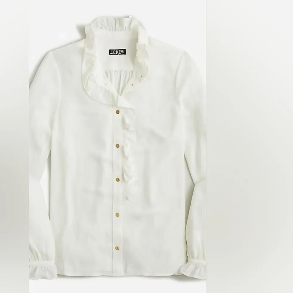 J. Crew Drapery Cottage Blouse Button Front Ruffle Long Sleeve Semi Sheer Top